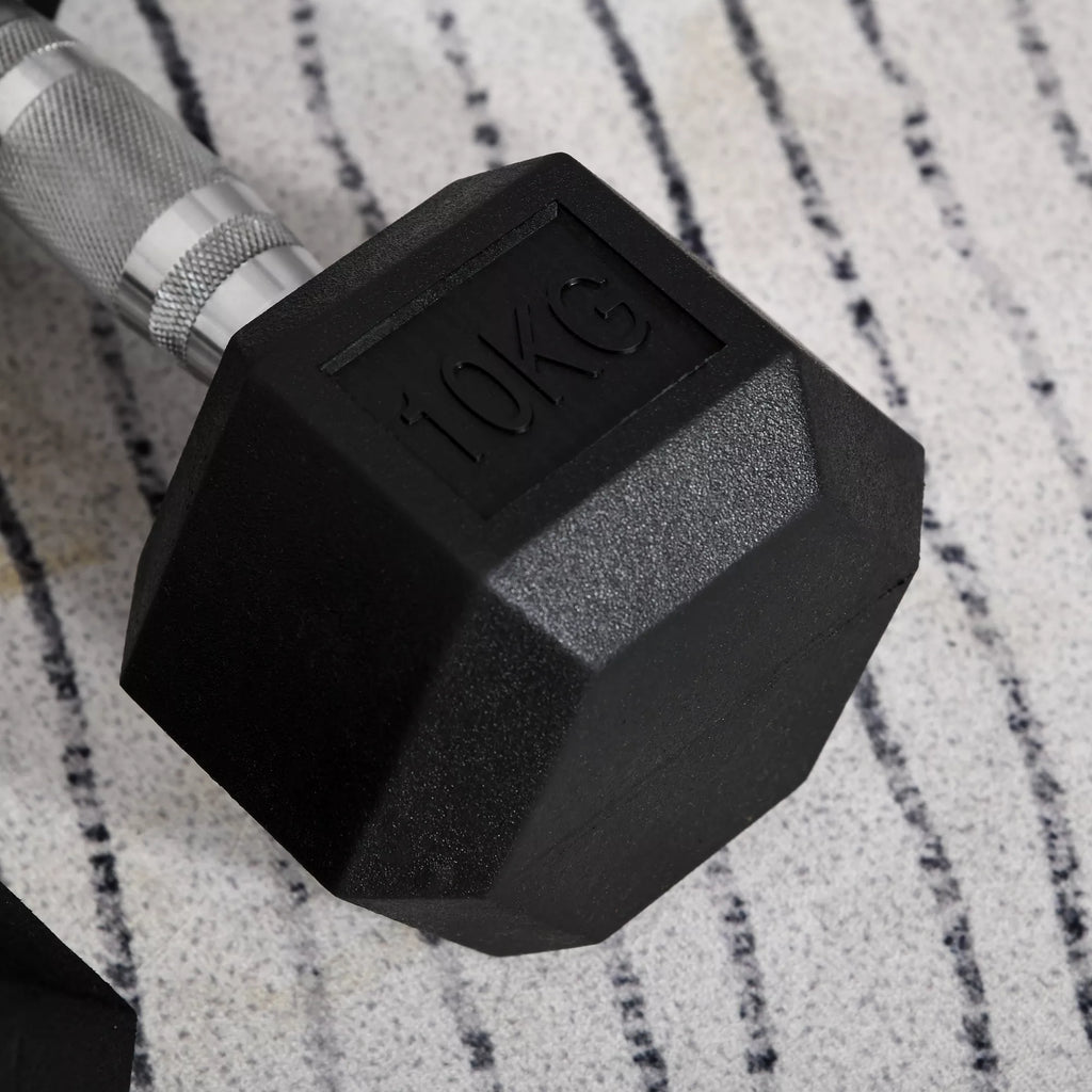 Hexagon hantels, 2 vnt. rinkinys Hantels su raižytu rankenėle, ketaus hantelių rinkinys, 2 x 10 kg, hantelių rinkinys vyrams ir moterims, namams, sporto salėms, jėgos treniruotėms