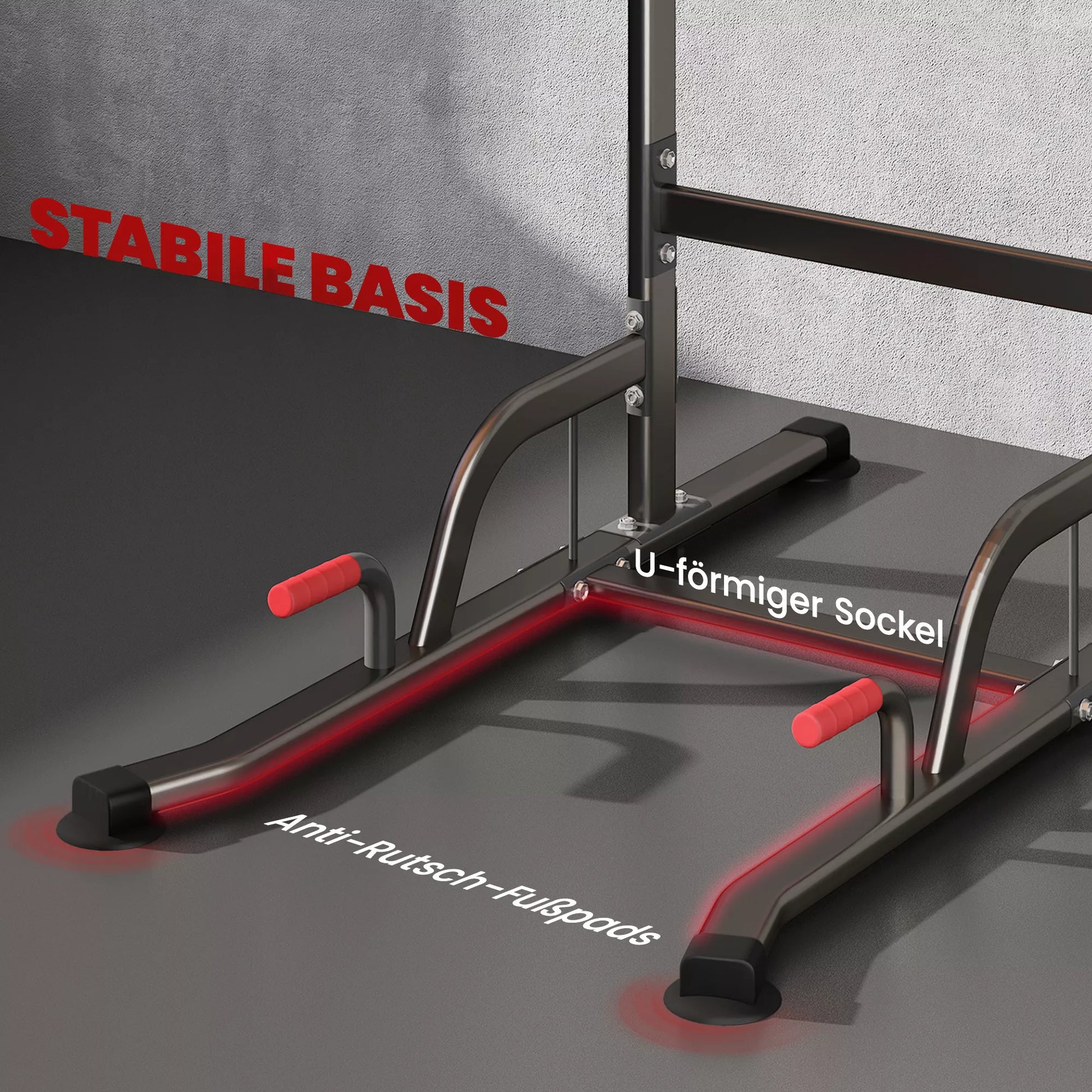 Power Tower aukščio reguliuojama Dip Station su traukimo strypu, siurbtukais, paminkštintu treniruokliu namams