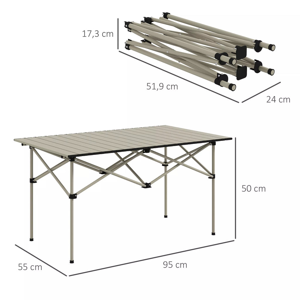 Kempingo stalas Sulankstomas stalas su suskleidžiamu stalviršiu Sodinis stalas iš aliuminio 2 asmenims 95 x 55 cm Chaki