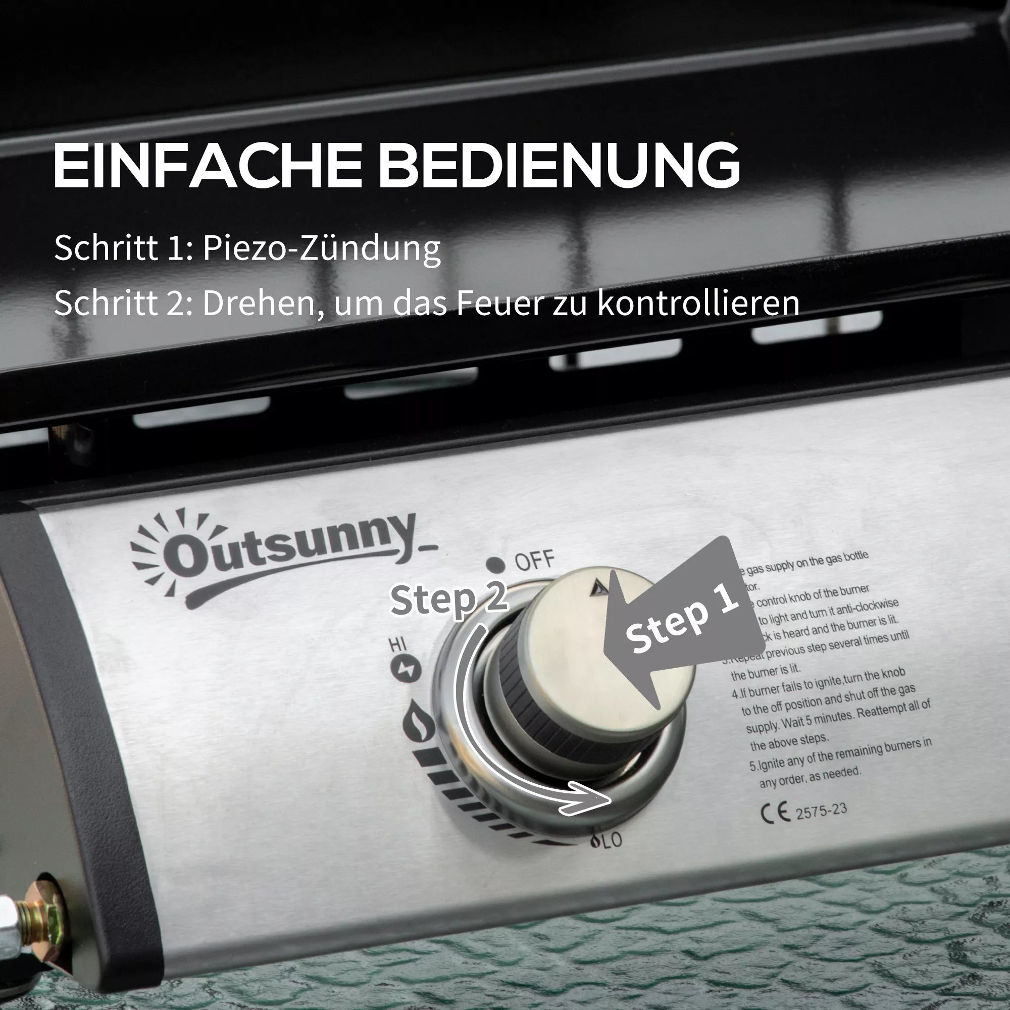 Dujinis grilis su 2 degikliais, žarna, nelipni kepimo plokštė, nerūdijantis plienas, spalva: sidabrinė, 48,5 x 48 x 21 cm