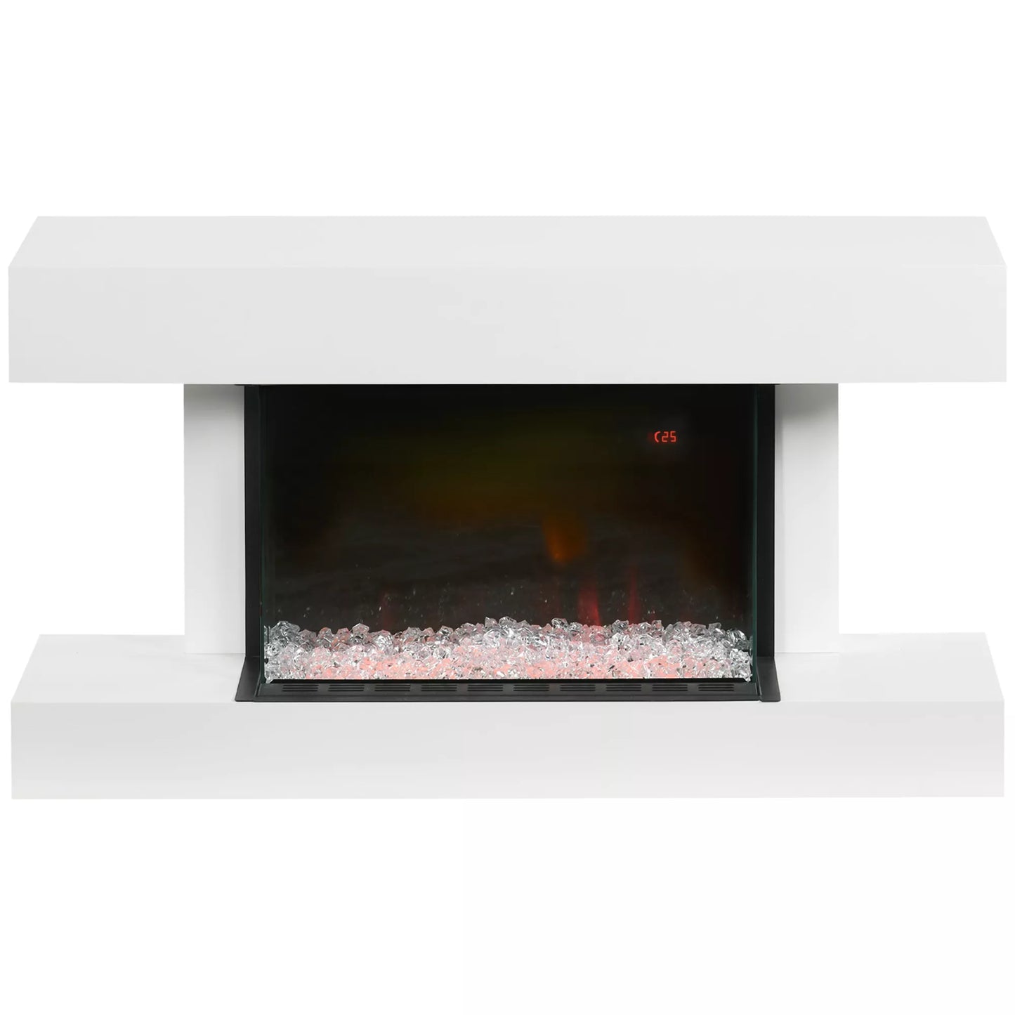 Elektrinis židinys, sieninis židinys su 2000 W šildymu, LED 3D liepsnos efektas, kristalai, 11 spalvų su 3 ryškumo lygiais, elektrinis židinys su nuotolinio valdymo pultu, laikmatis, sieninis montavimas, baltas