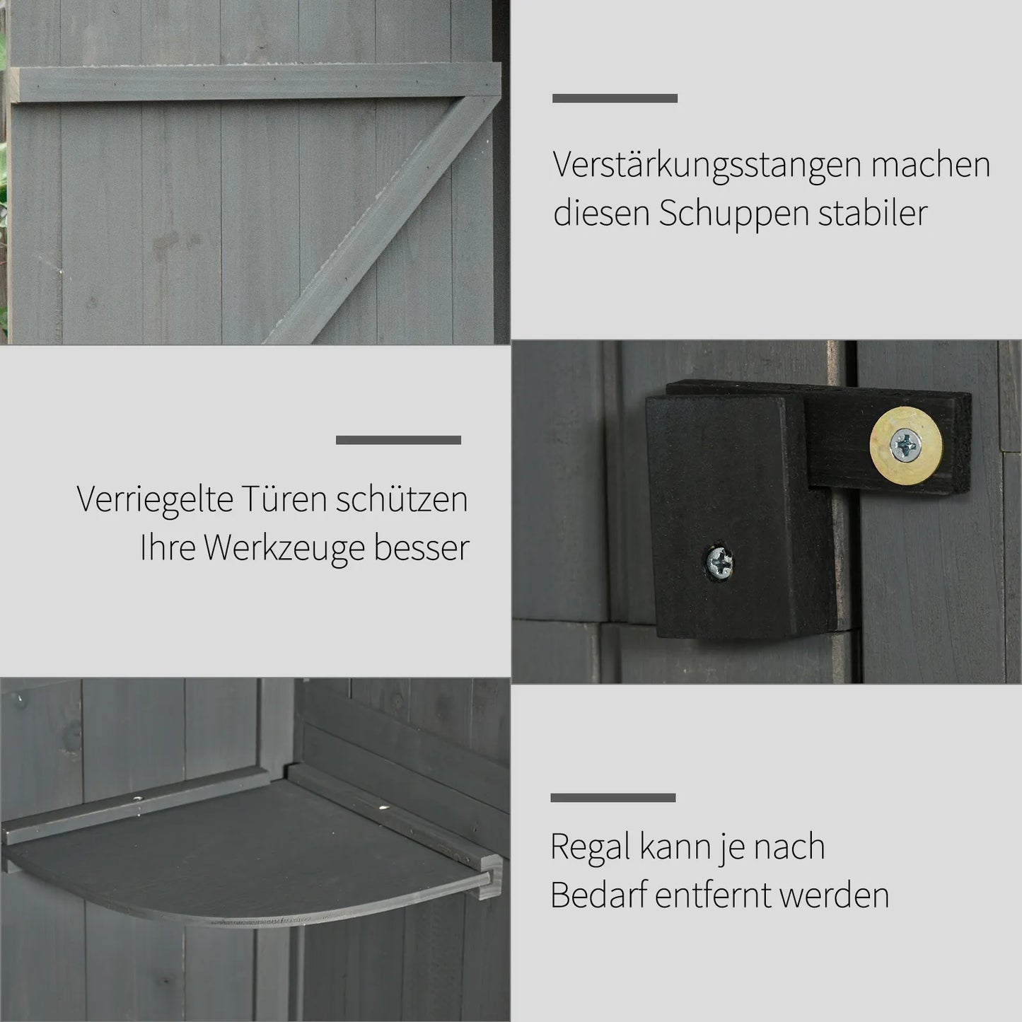 Medinis sodo sparnas, atsparus oro sąlygoms 77x54,2x179cm, su durimis, dvišlaitis stogas, su lentynomis, įrankių spinta sodui, terasai, pilka+žalia