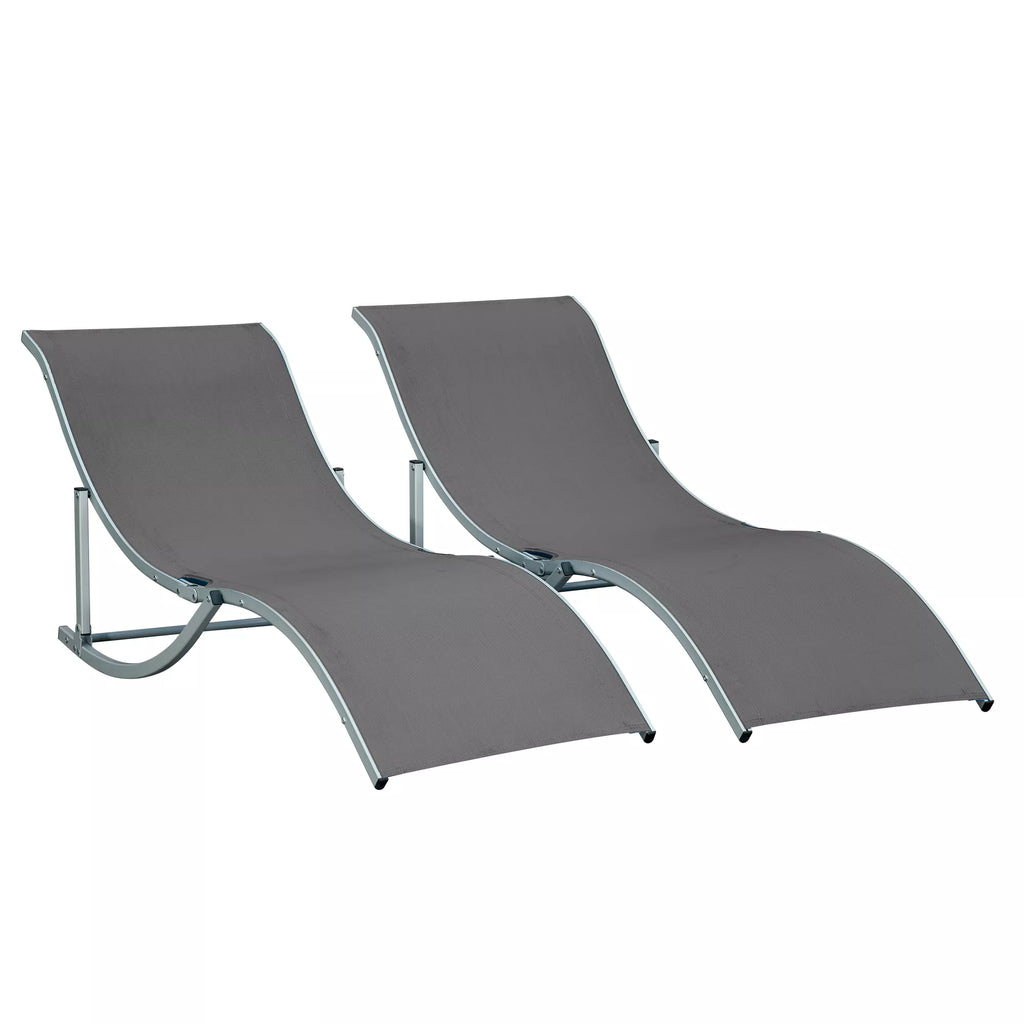 2 vnt. komplektas saulės gultų Sodo gultų Audinio gultų Ergonomiškų gultų Aliuminio tekstilės Tamsiai pilkos spalvos 165 x 61 x 63 cm