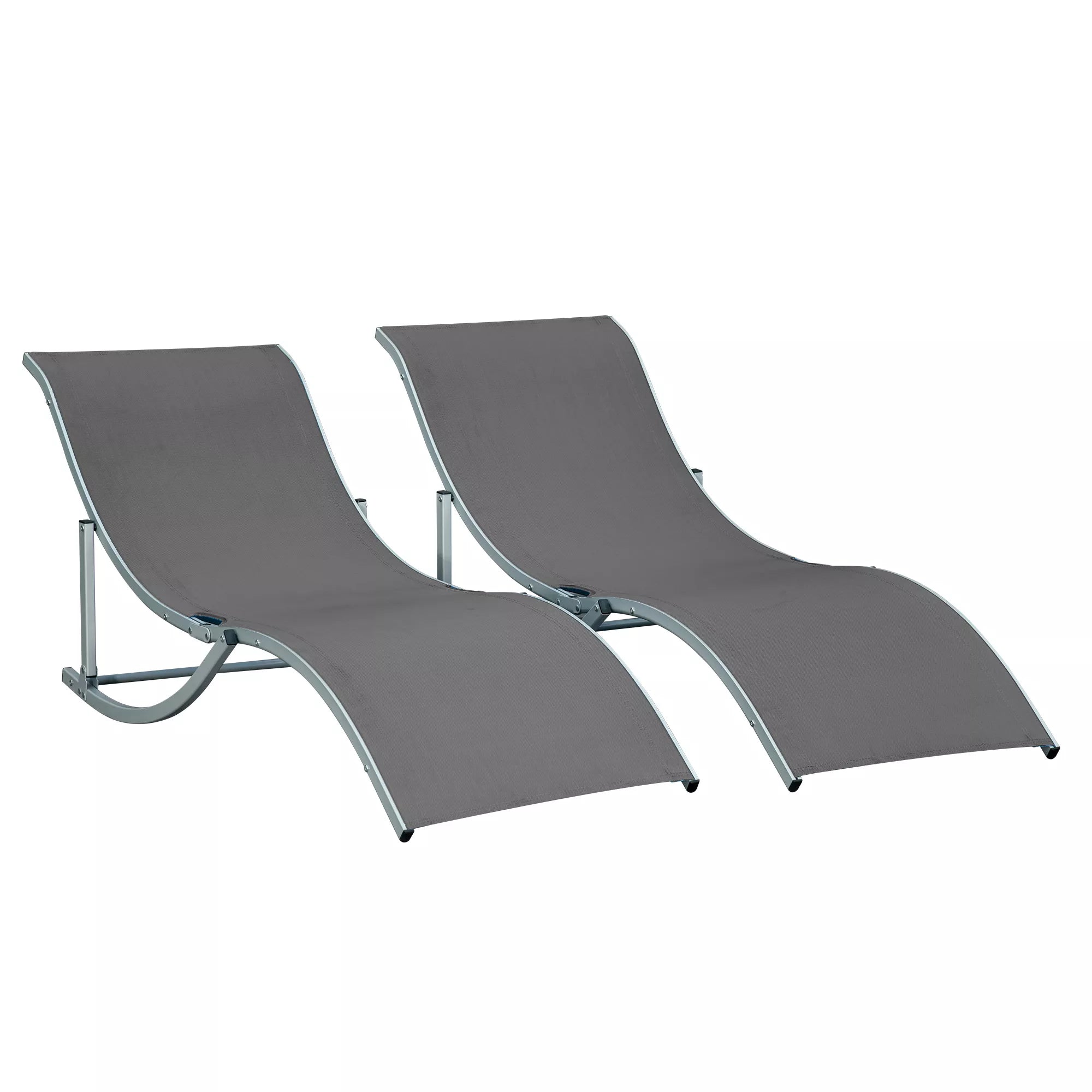 2 vnt. komplektas saulės gultų Sodo gultų Audinio gultų Ergonomiškų gultų Aliuminio tekstilės Tamsiai pilkos spalvos 165 x 61 x 63 cm