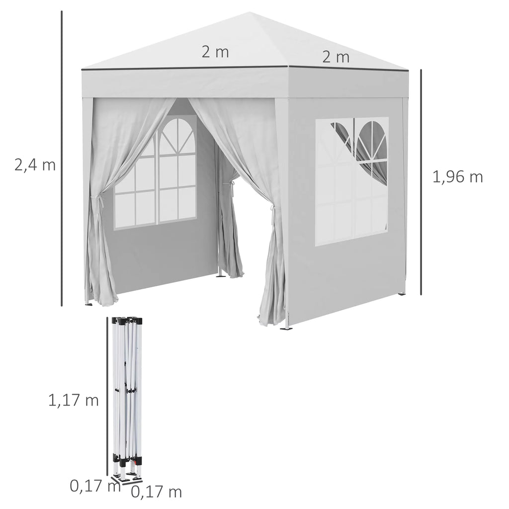 Sodo palapinė, alaus palapinė, 4 nuimamos šoninės sienelės, 2 langai, metalinis rėmas, 2 x 2 m, Balta