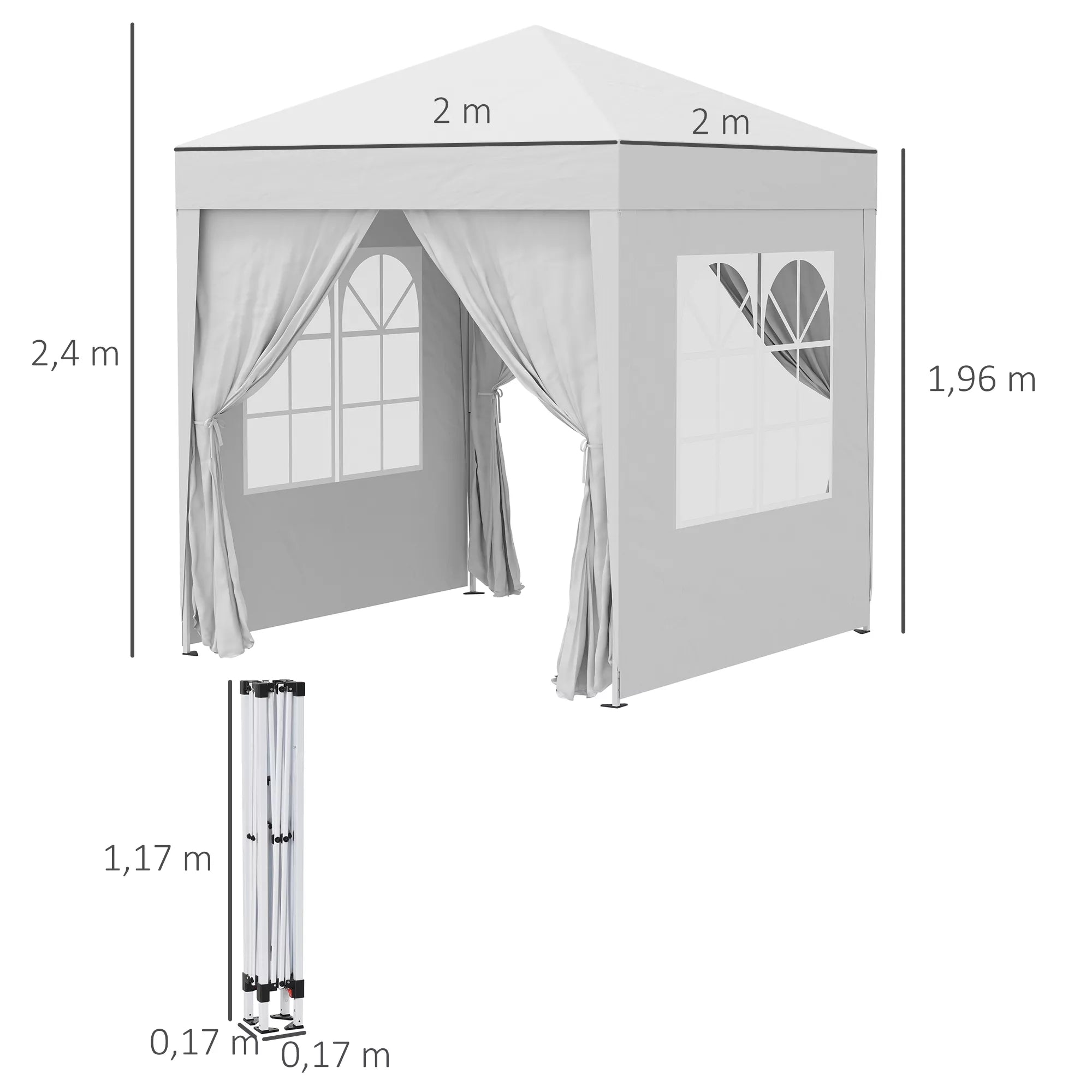 Sodo palapinė, alaus palapinė, 4 nuimamos šoninės sienelės, 2 langai, metalinis rėmas, 2 x 2 m, Balta
