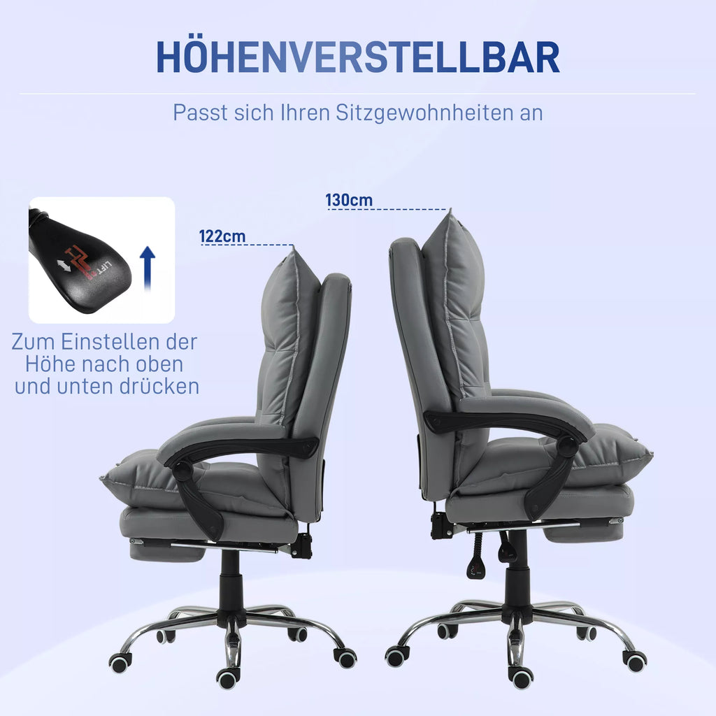 Ergonomiška biuro kėdė, reguliuojamas sėdynės aukštis, pakreipiamas atlošas, dirbtinė oda, tamsiai pilka