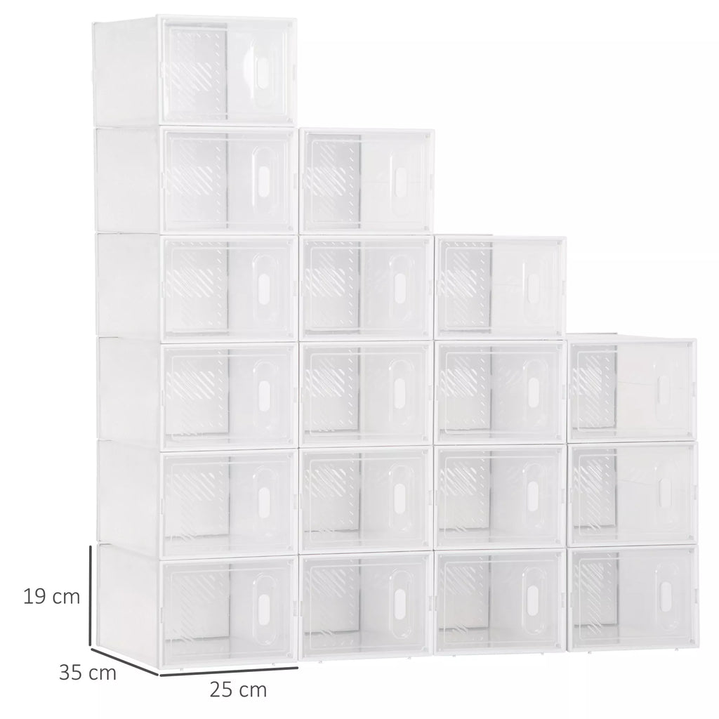 Modulinė lentynų sistema su 18 skyrių, sujungiamos lentynos, 25 cm x 35 cm x 19 cm, skaidrios