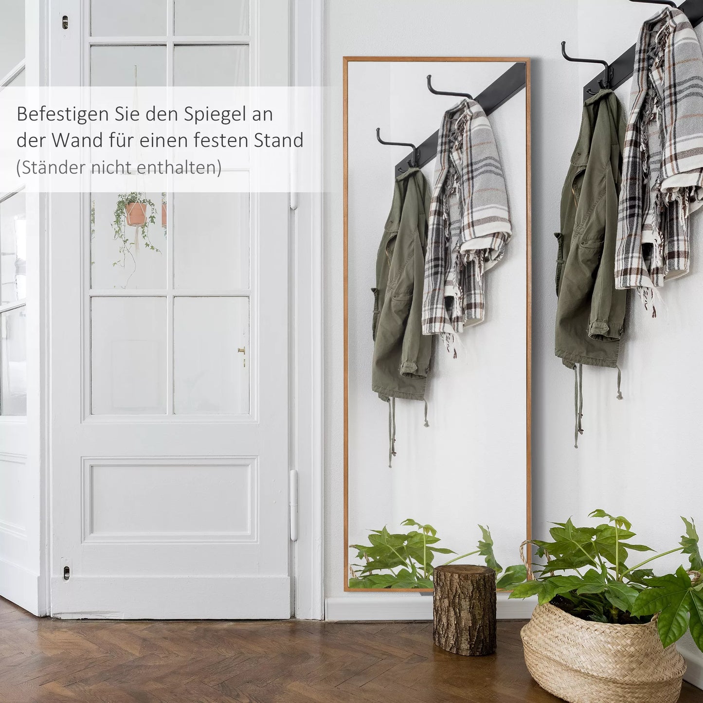 Sieninis veidrodis, aukštas, pušies medžio rėmas, 45P x 125A x 4,8G cm