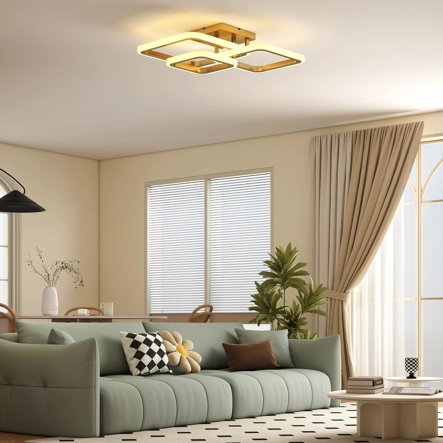 LED lubų šviestuvas 40W 4300LM 3500K/4500K/6000K, 3-kampė lubinė lempa svetainei, 48 x 46 x 13 cm, aukso spalvos