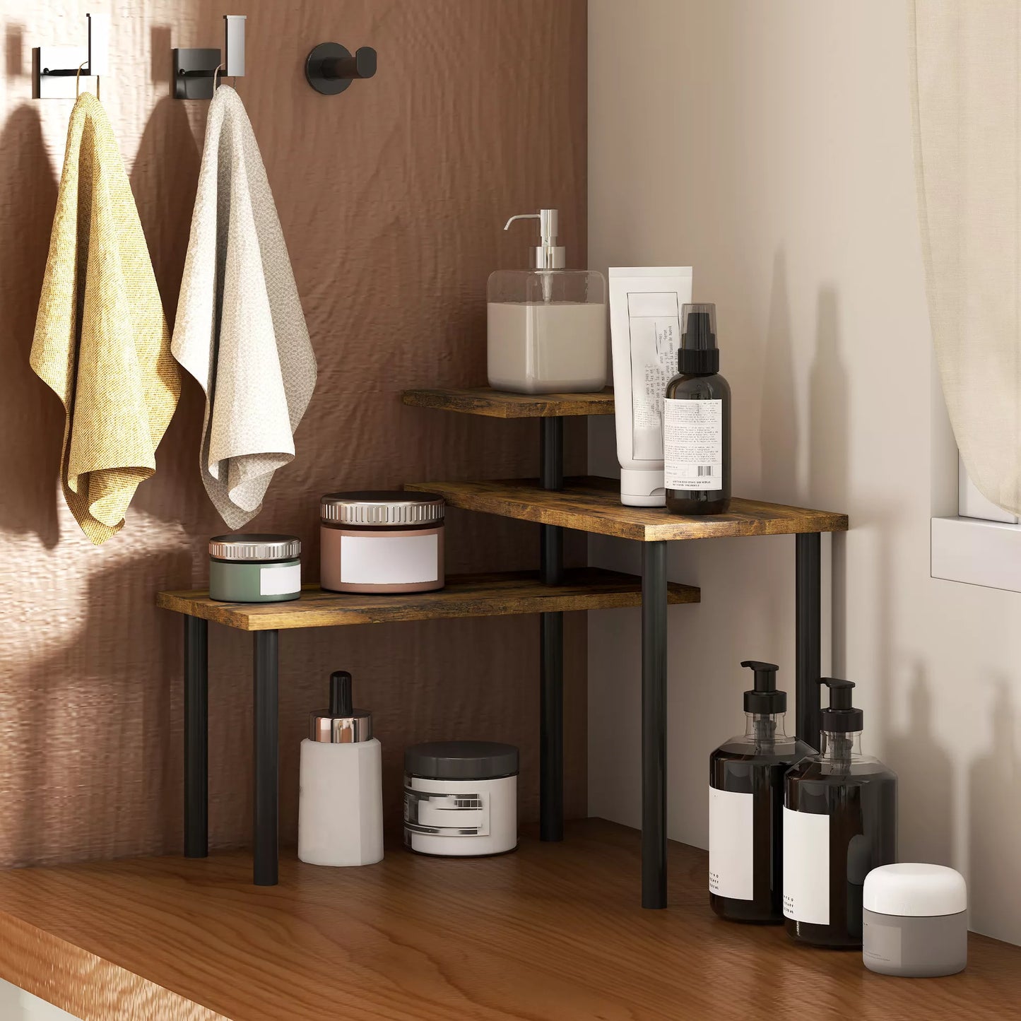 Virtuvės lentyna, besisukanti mikrobangų krosnelės lentyna su 3 pakopomis, pramoninio stiliaus metalinė pastatoma lentyna, 40 x 18 x 36,5 cm