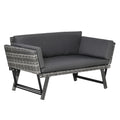 Polyrattan sodo sofa 2 vietų sodo baldai poilsio sofa sodo suolas sodo gultas sulankstomas porankiai plienas pilkos spalvos 129 x 63 x 67 cm