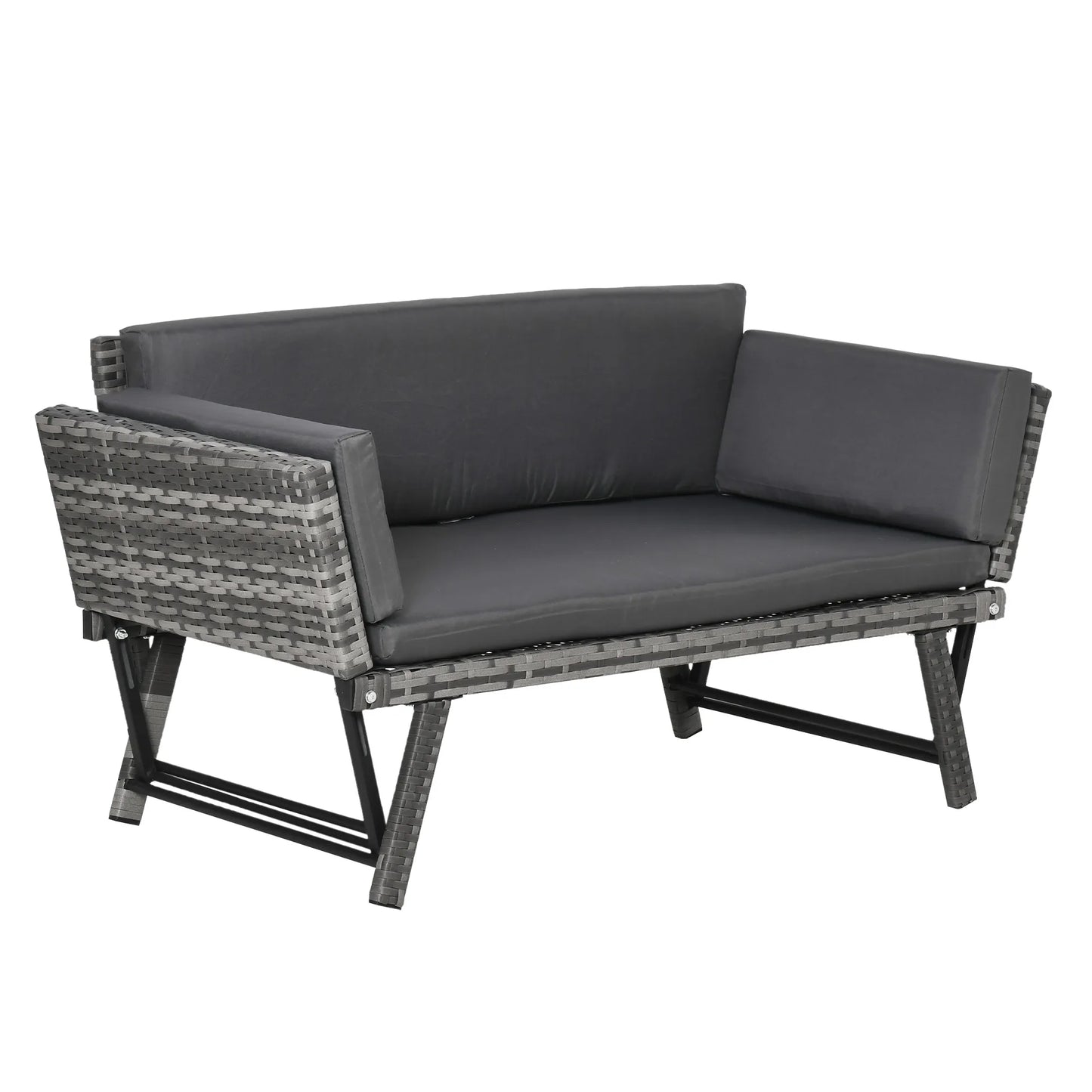 Poliratano sodo sofa 2 vietų Lauko baldai Lounge sofa Sodo suolas Sodo gultas sulankstomas Atlošai Plienas Pilka 129 x 63 x 67 cm
