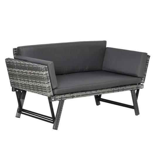Poliratano sodo sofa 2 vietų Lauko baldai Lounge sofa Sodo suolas Sodo gultas sulankstomas Atlošai Plienas Pilka 129 x 63 x 67 cm