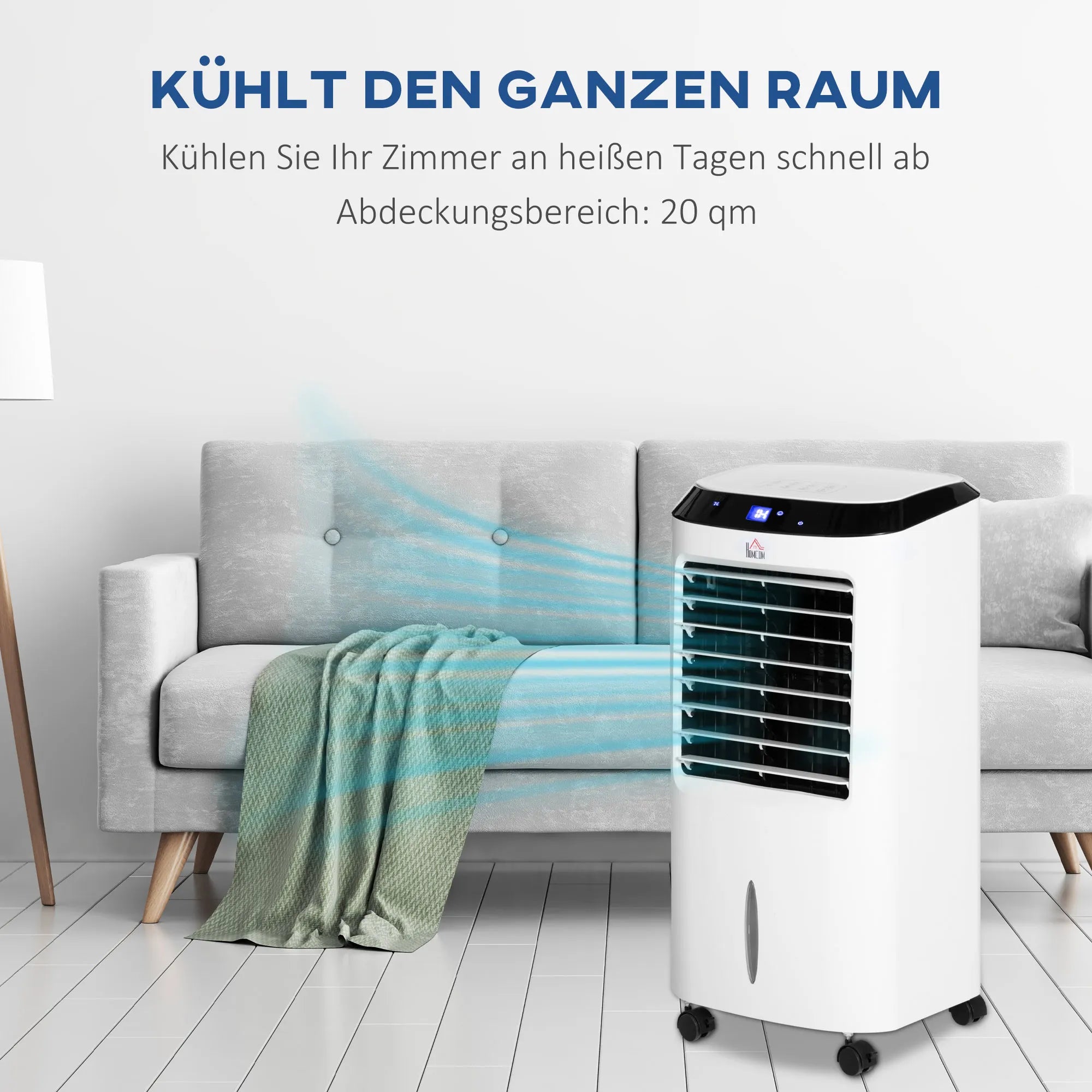 10L 4 in 1 mobilus oro kondicionierius su oro drėkinimu, vandens aušinimu, oro aušintuvu, 8 val. laikmačiu, nuotolinio valdymo pultu, naudojimo plotas 20 m², 60 W, ABS, balta + juoda, 38,2 x 31,6 x 76 cm