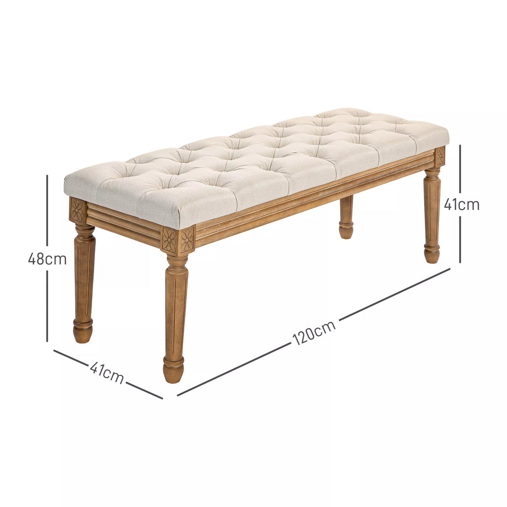 Suoliukas su paminkštinimu, vintažinio stiliaus, 120 cm, kreminės spalvos