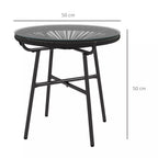 Sodo stalas Boho stiliaus lauko staliukas, PE rotangas, grūdintas stiklas, atsparus atmosferos poveikiui, 50 cm x 50 cm x 50 cm, juodas