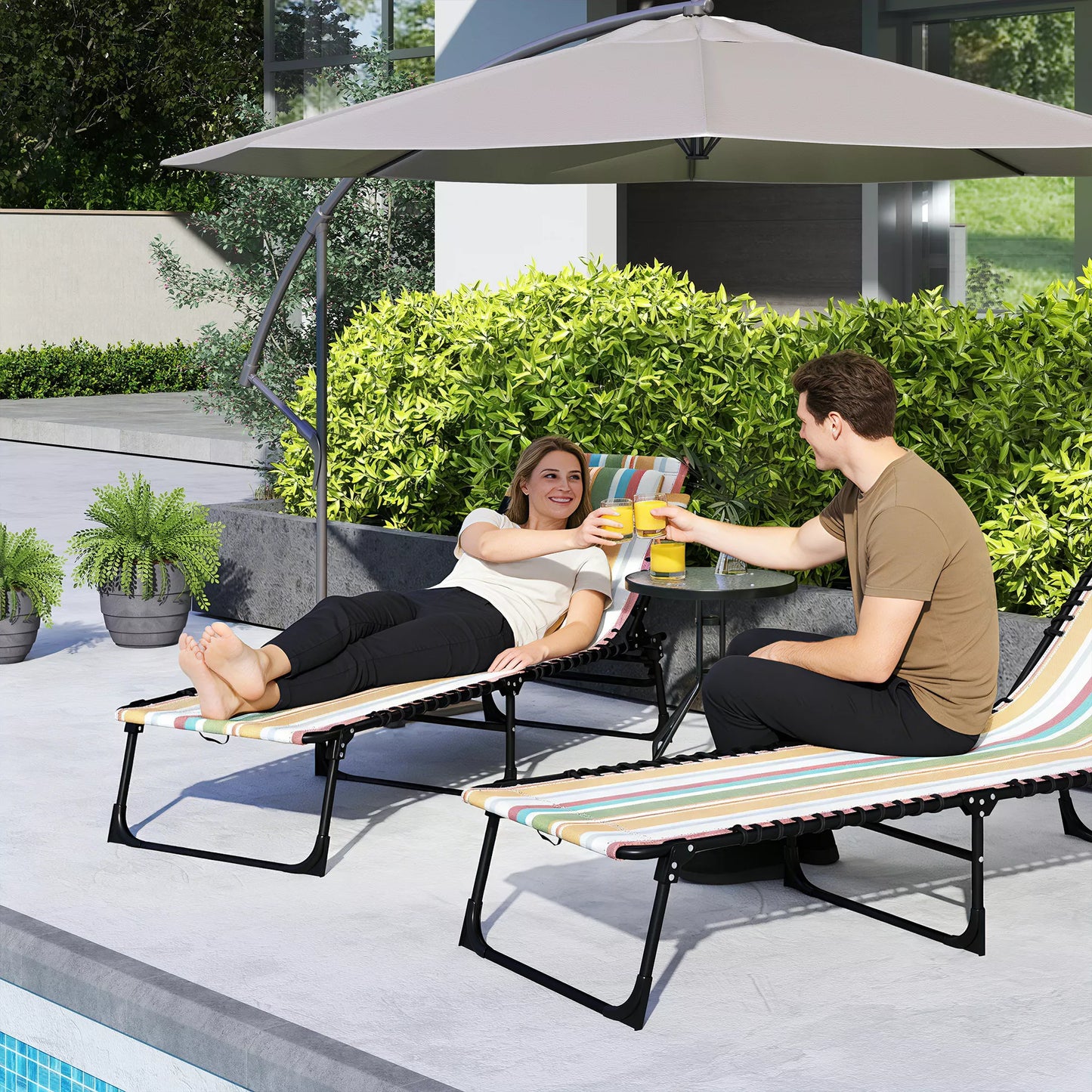 Saulės gultas, sulankstomas sodo gultas, sulankstomas gultas, 4 pakopų atlošas, plienas, tinklinė medžiaga, 189 x 58 x 30 cm, įvairių spalvų