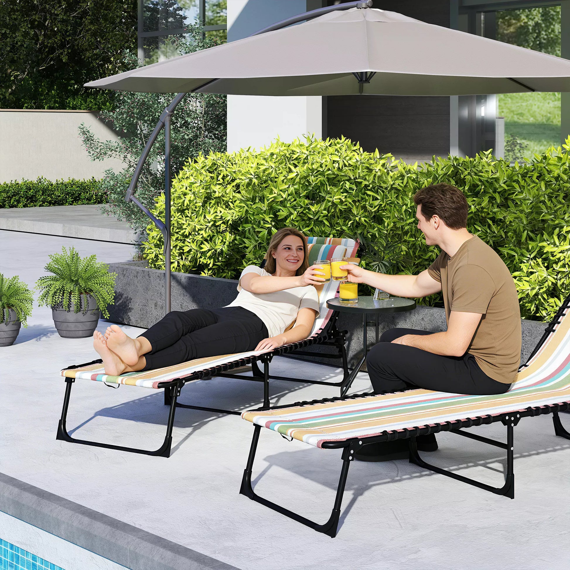 Saulės gultas, sulankstomas sodo gultas, sulankstomas gultas, 4 pakopų atlošas, plienas, tinklinė medžiaga, 189 x 58 x 30 cm, įvairių spalvų