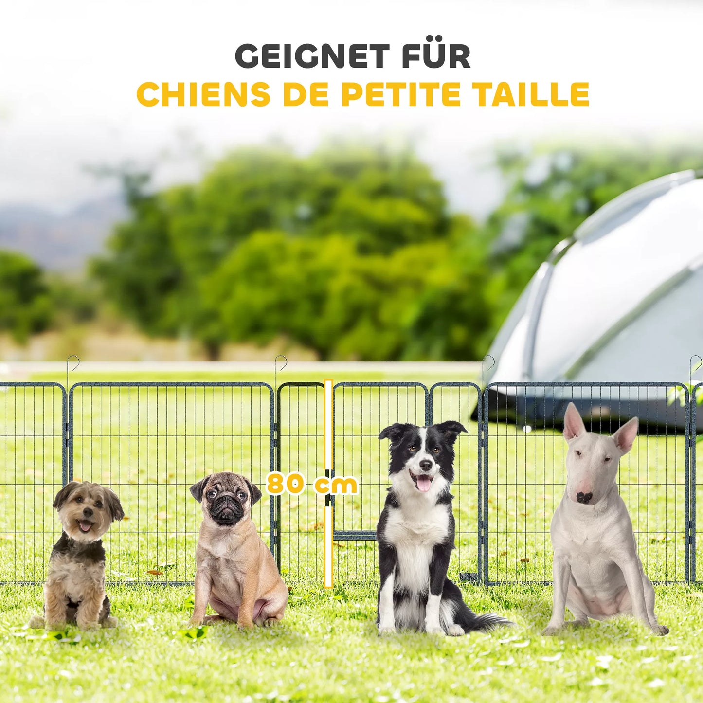 Šuniukų aptvaras, 16 dalių Sulankstomas šuniukų aptvaras su durimis mažoms ir vidutinio dydžio šunims, 3,2 x 3,2 x 0,8 m, pilkos spalvos