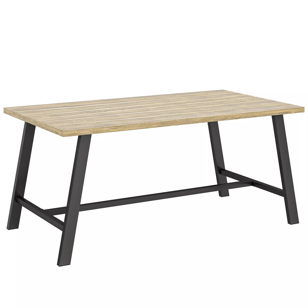 Lauko staliukas, stačiakampis metalinis staliukas su medžio imitacijos stalviršiu, 100 x 55 cm, rudas