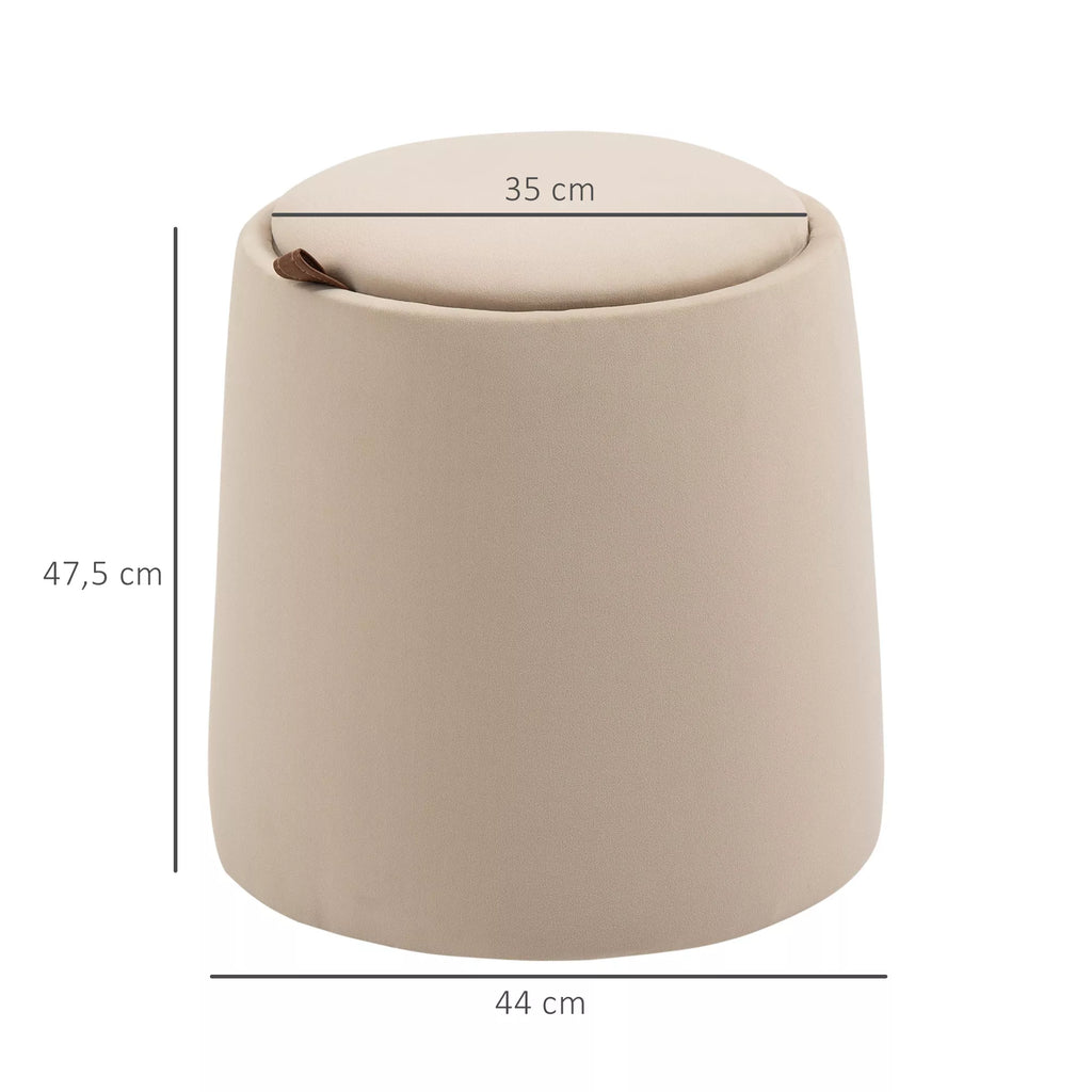 2-in-1 taburetė su aksomo apdaila, su saugojimo vieta ir nuimamu dangčiu Φ44 cm x 47,5 cm smėlio spalvos