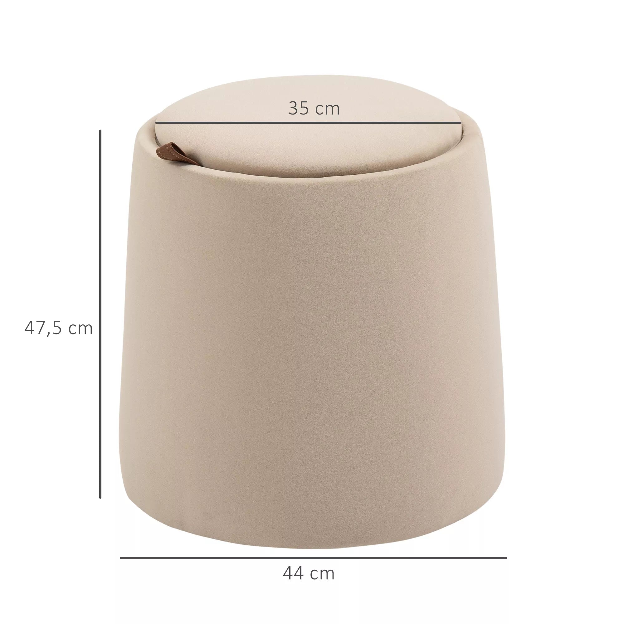2-in-1 taburetė su aksomo apdaila, su saugojimo vieta ir nuimamu dangčiu Φ44 cm x 47,5 cm smėlio spalvos