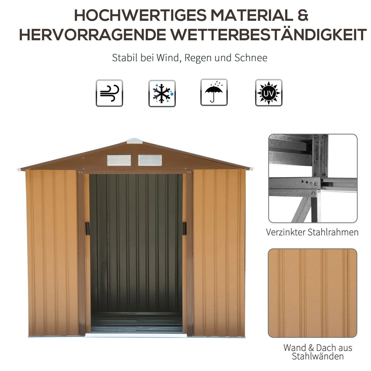 Outsunny Metalo ūkinis namelis su stumdomomis durimis 2,13 x 1,30 x 1,85cm Geltonas Outsunny