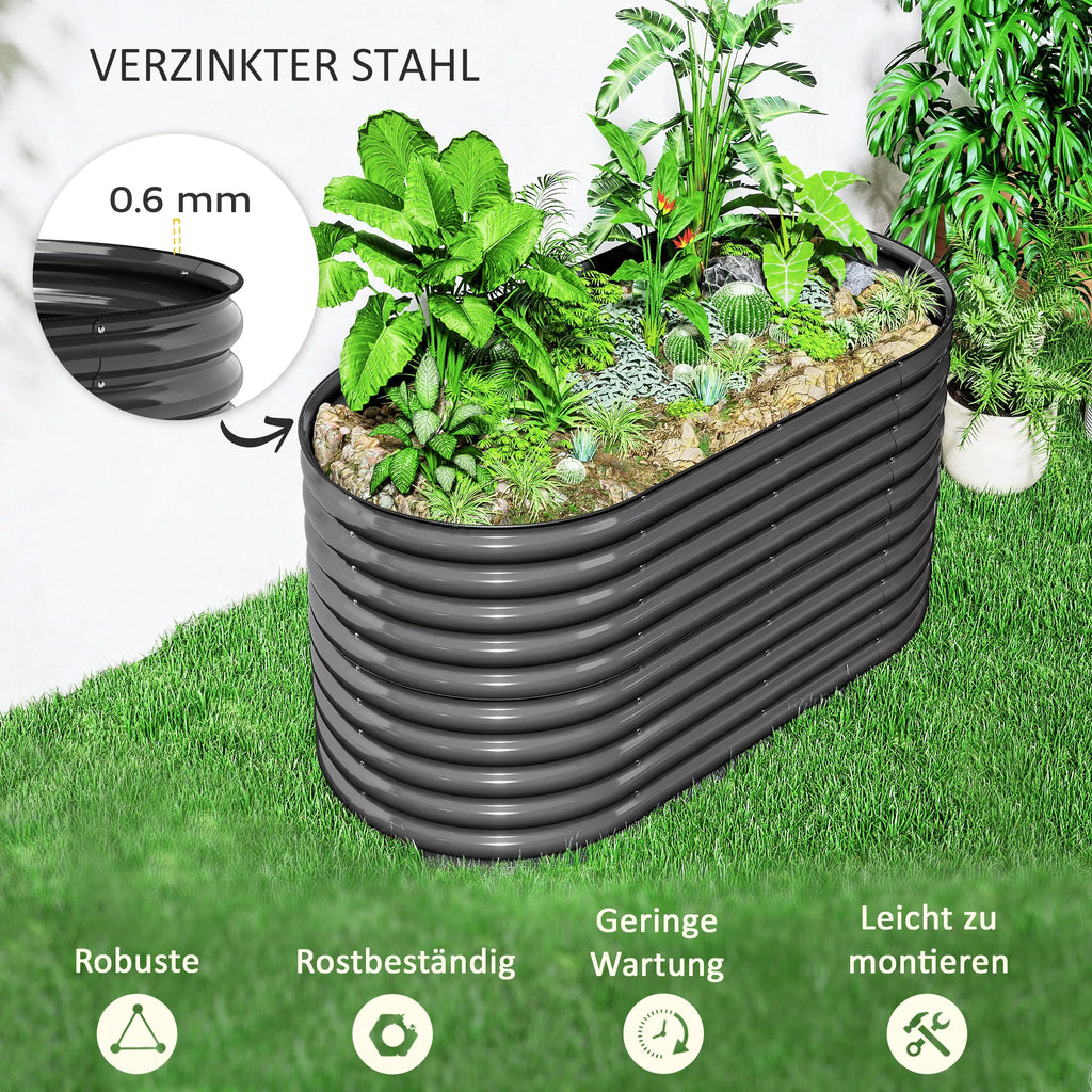Gėlių vazonas, metalinis gėlių vazonas su apsauginiu kraštu ir rankovėmis, atviru dugnu, 160B x 80T x 80H cm, tamsiai pilkos spalvos