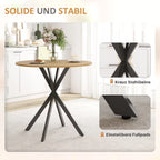 Apvalus virtuvės stalas, 80 cm, kompaktiškas stalviršis, medžio drožlių plokštė, metalas, balto ąžuolo+juoda