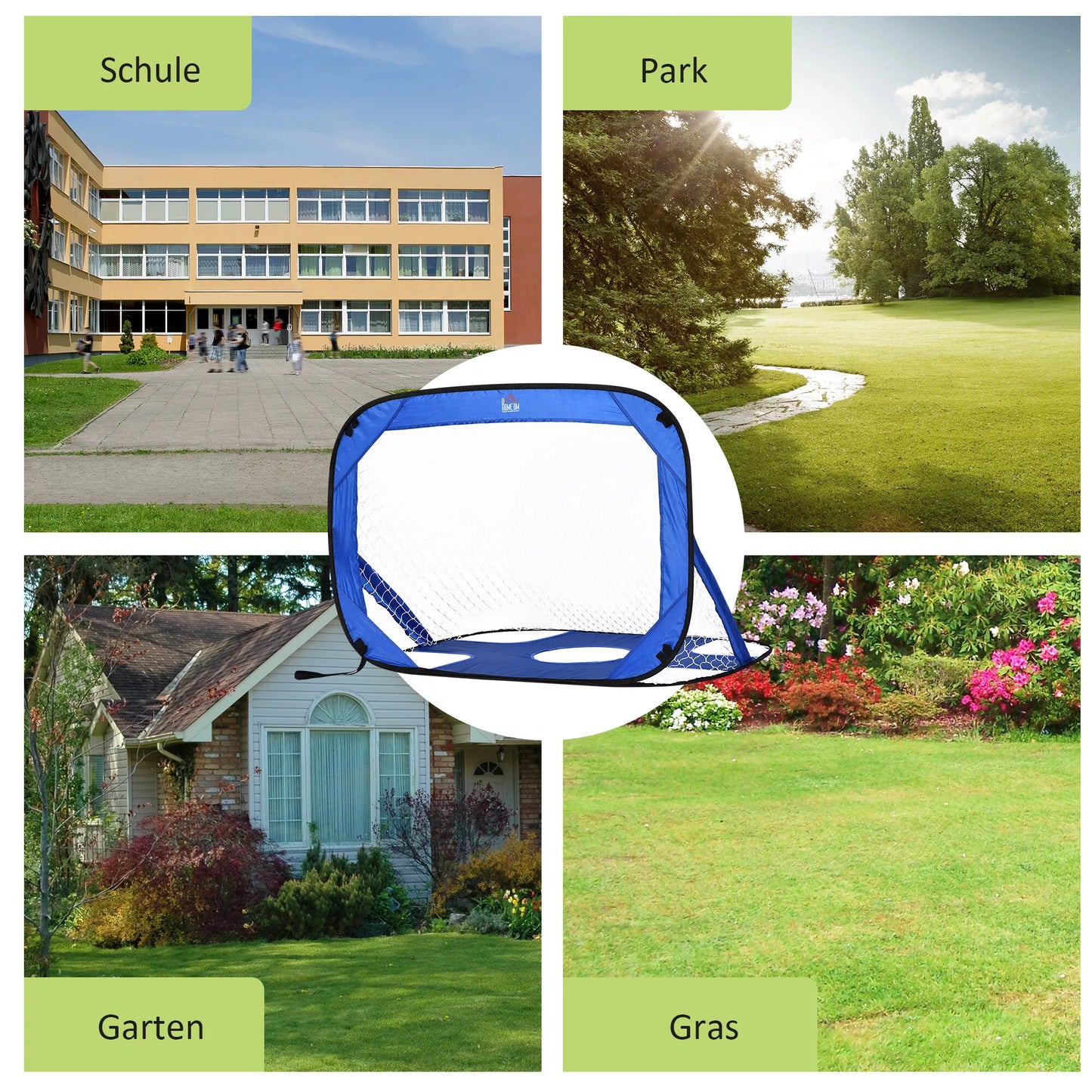 Futbolo vartai, "Pop-up" vartai, Nešiojamas futbolo tinklas, 2 mini vartų rinkinys, mobilūs su nešiojimo krepšiu, Sulankstomi, Mėlyni, 123 x 80 x 80 cm