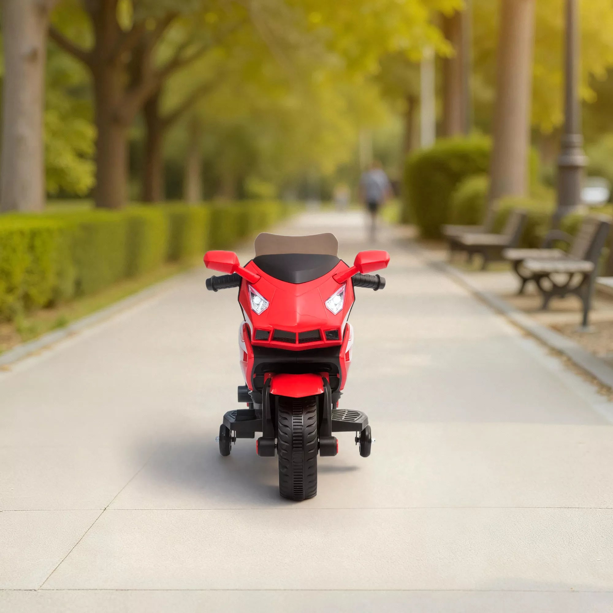 Elektrinis motociklas vaikams, garso signalas, priekiniai žibintai, muzikos funkcija, 2,5 km/h, raudonas