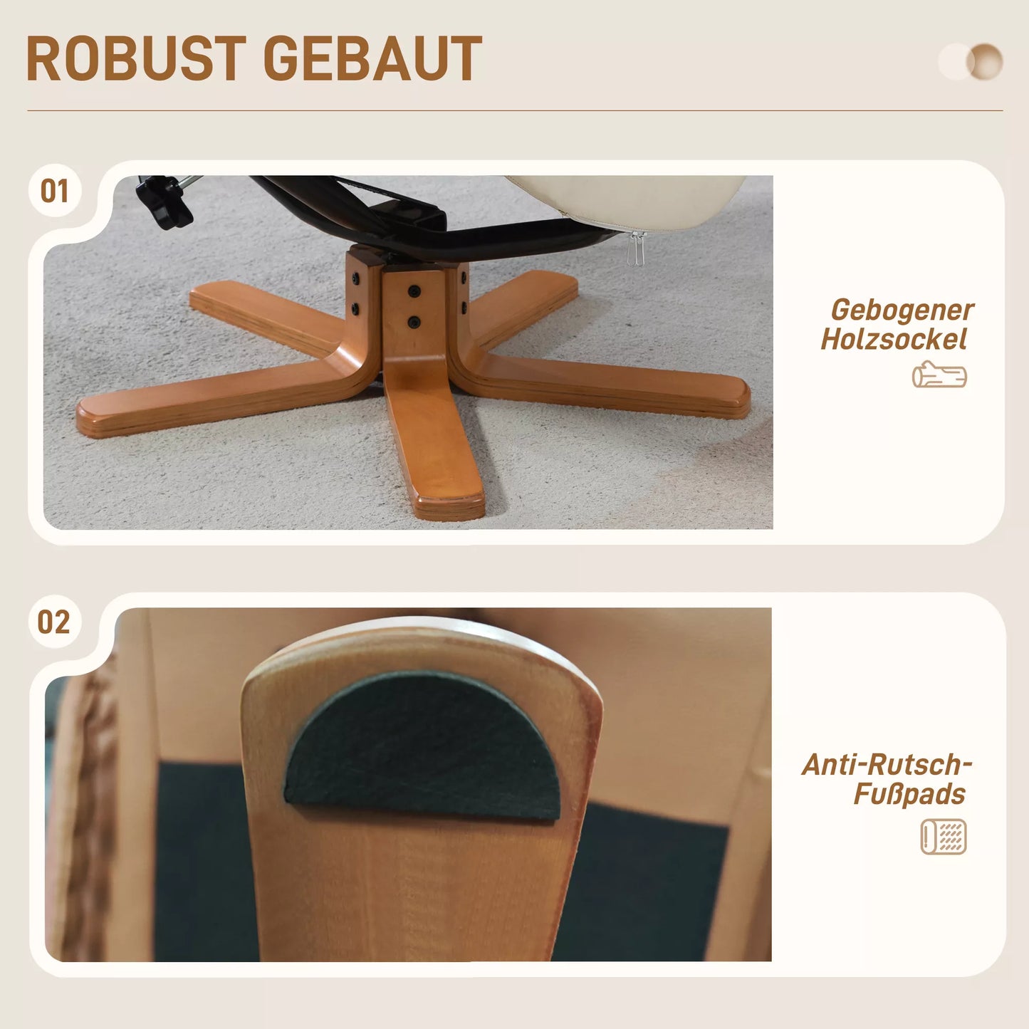 Poilsio krėslas su pakoja, atlošimo funkcija, dirbtinės odos apmušalas, iki 150 kg, 71 x 84 x 102 cm, kreminės baltumo