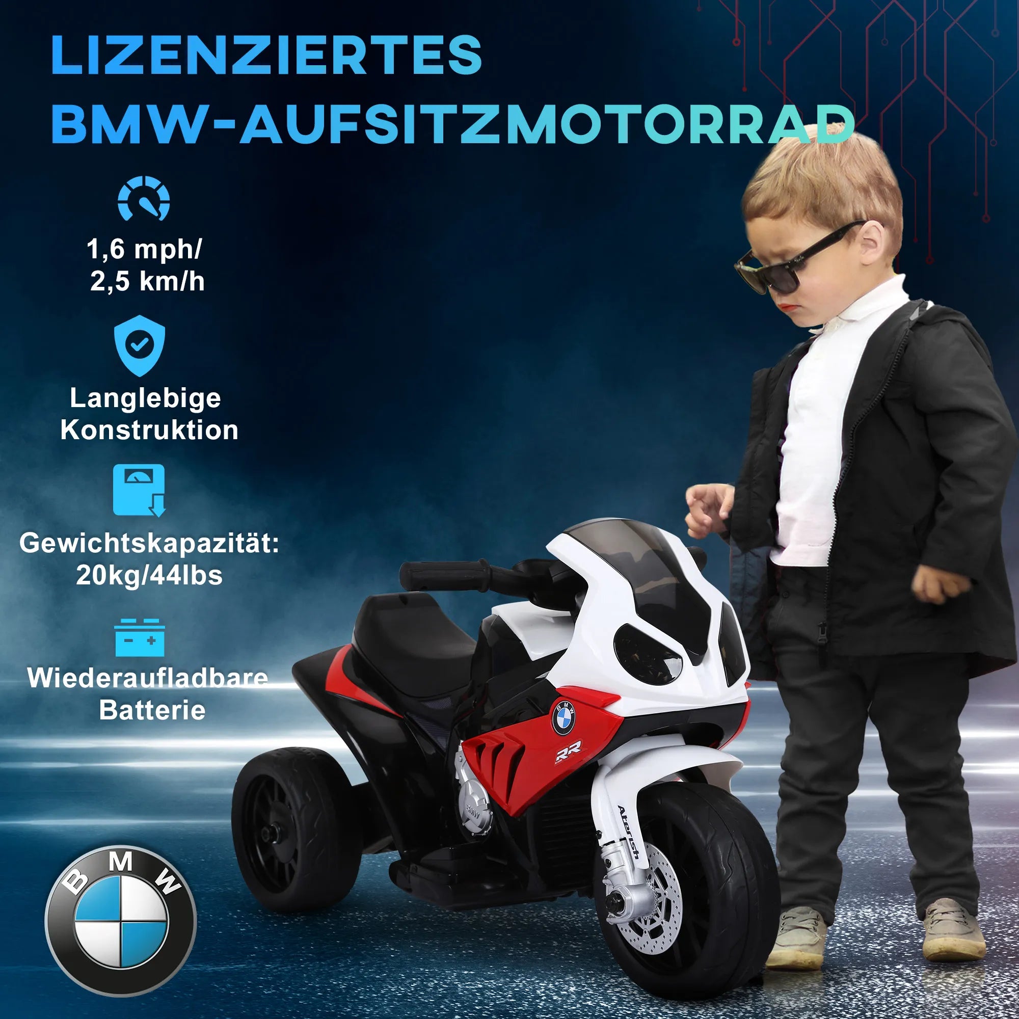Elektrinis motociklas vaikams BMW S1000RR 6V elektrinis motociklas su žibintais, vaikų motociklas su muzika 2,5 km/h motociklas vaikams nuo 18 iki 36 mėnesių, raudonas