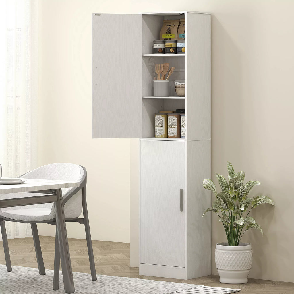 180 cm aukščio vonios spintelė, siaura vonios spintelė su 2 durelėmis, 4 reguliuojamomis lentynomis, medžio drožlių plokštė, MDF, Balta