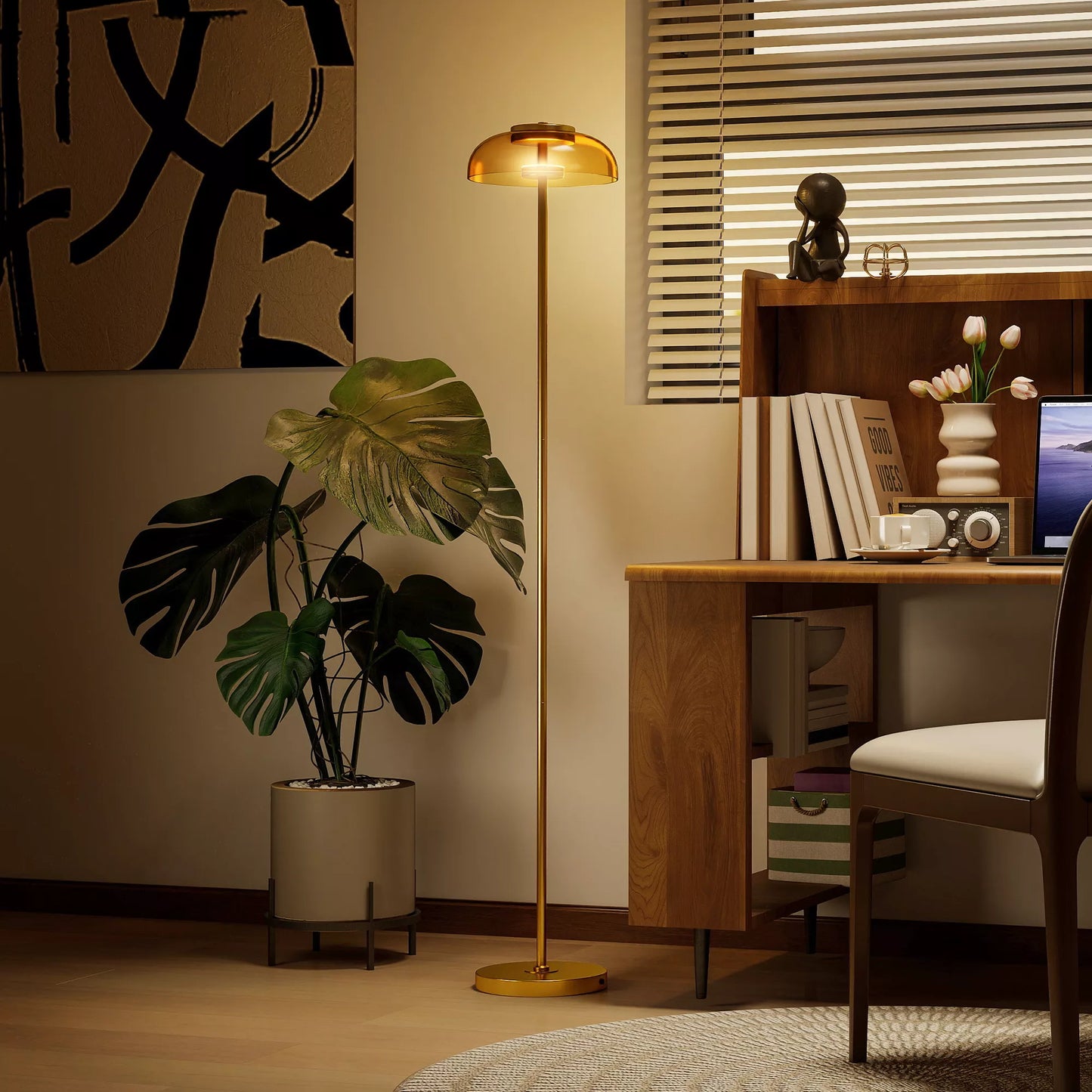 LED stovinti lempa svetainė, stovinti lempa su 3000 K šilta šviesa, pėdos jungiklis, 25 x 25 x 134 cm, varis