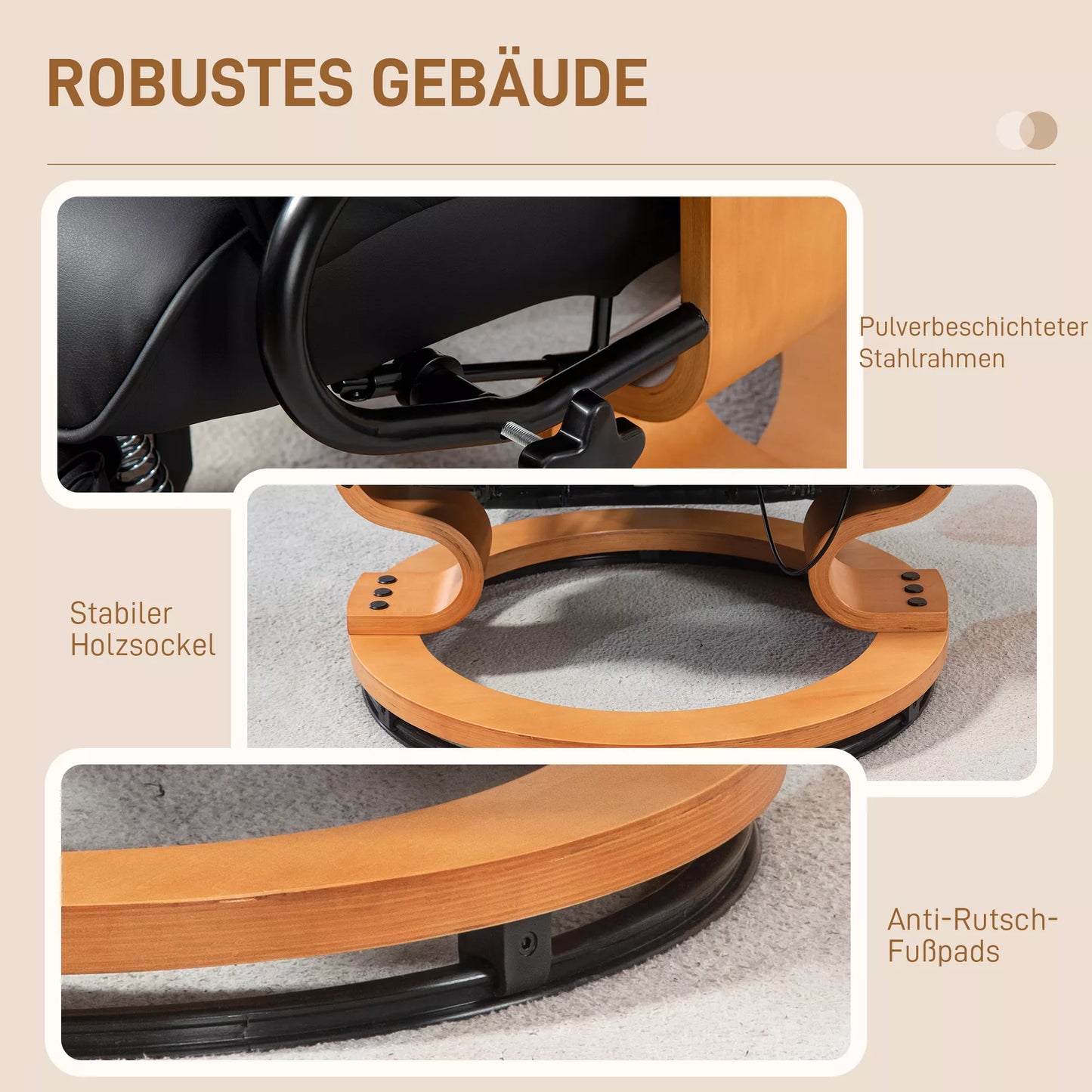 Relaksacijos krėslas su atlošo atlenkimo funkcija, pasukamas, iki 150 kg, dirbtinės odos apmušalas, plieninis rėmas, juodas