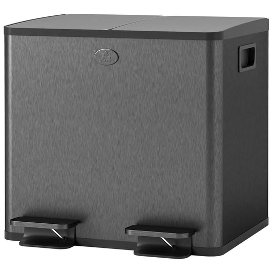 2 x 15 L dviguba šiukšliadėžė, su pedalu, lengva valyti, nerūdijantis plienas, plastikas, juoda