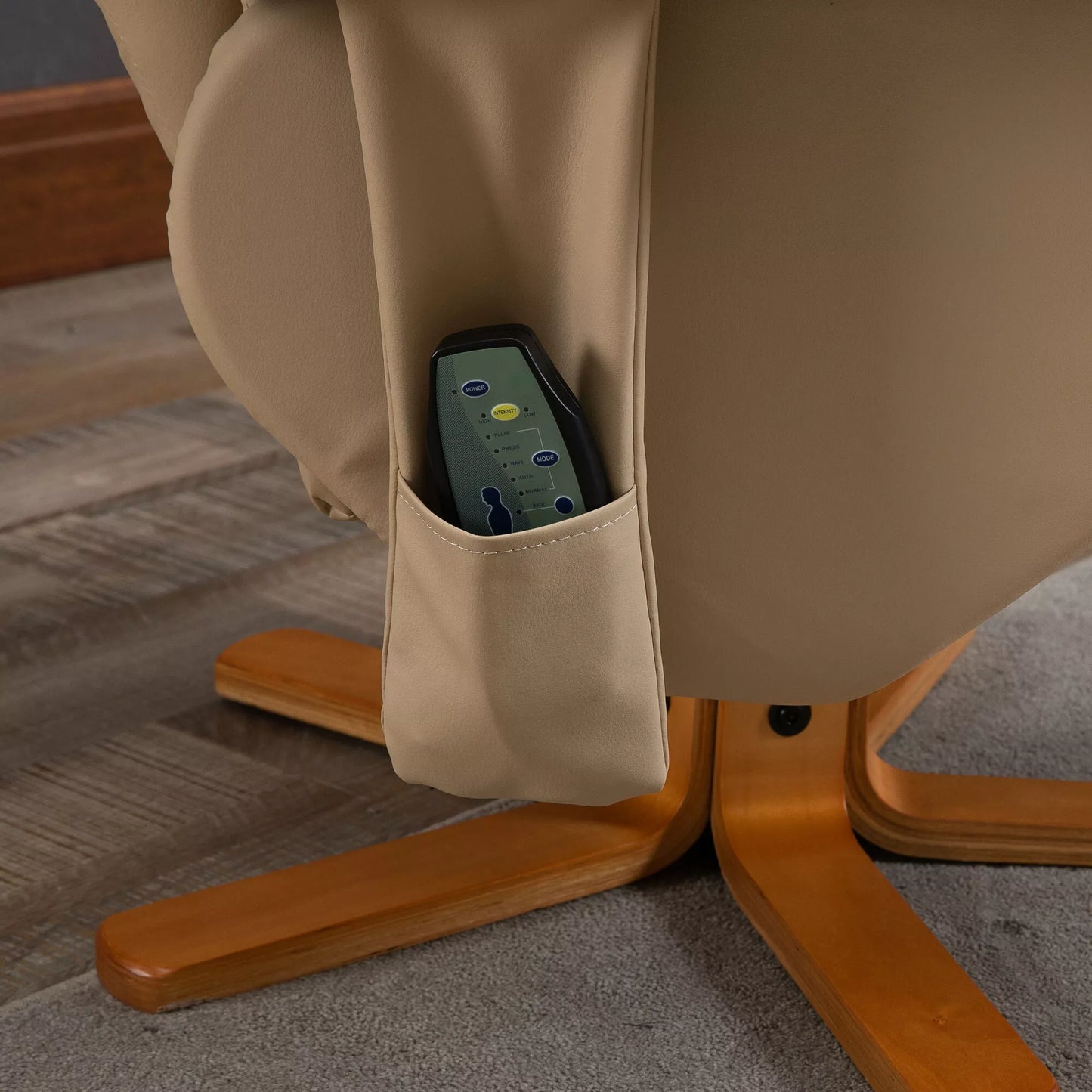 Atlošiamas masažinis fotelis su pakoja, daiktadėže, gulėjimo funkcija, TV fotelis su masažo funkcija, atlošiamas iki 145°, poliesteris, kreminės baltos spalvos, 80 x 86 x 99 cm