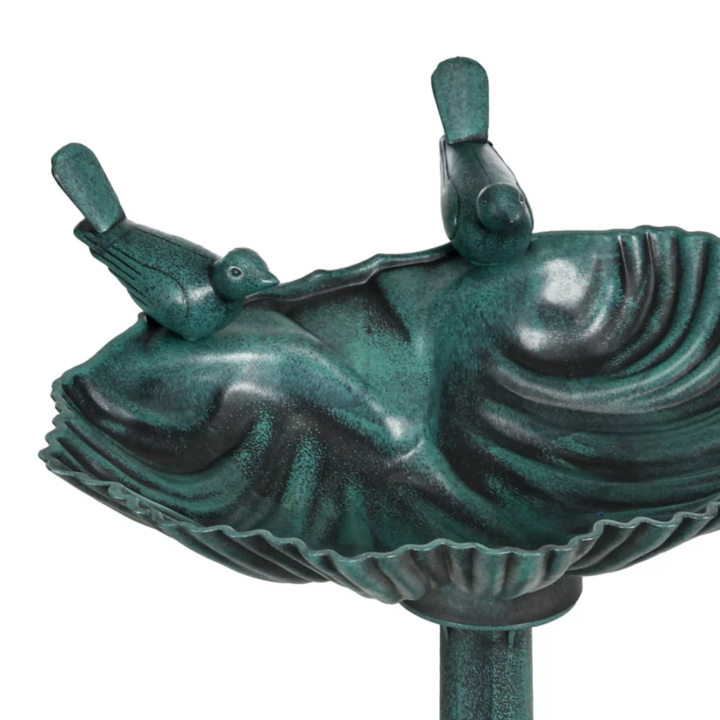 Paukščių girdykla, paukščių vonia su statulėlėmis, 2 baseinai, plastikas, senovinis stilius, 49,5L x 38B x 81H cm, tamsiai žalia