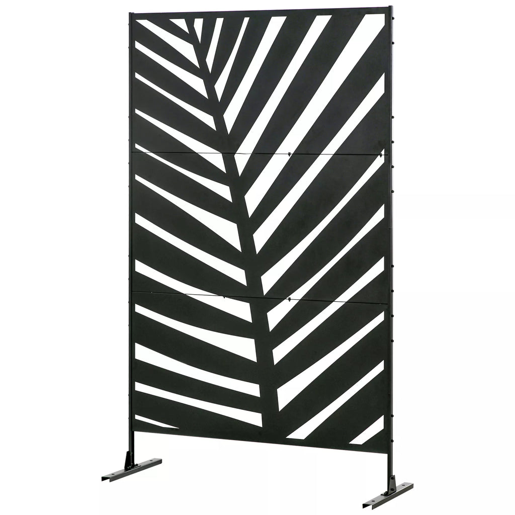 Lauko privatumo užsklanda, lakuotas plieninis rėmas, dizainas: palmių lapų siluetas, 1,2 x 2 m, juoda