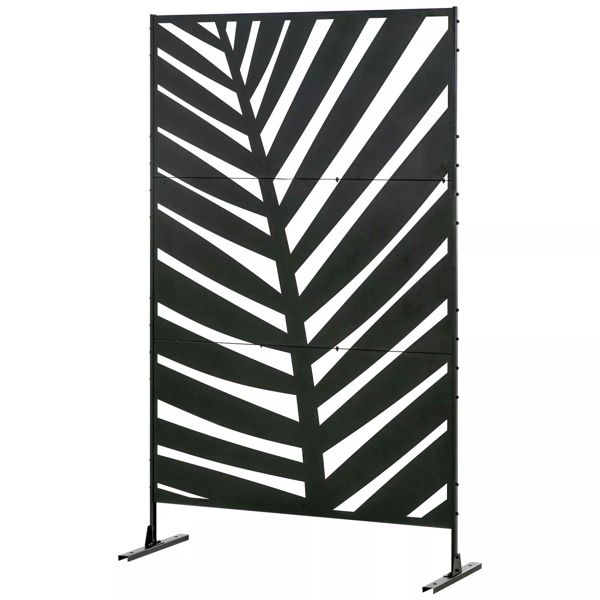 Lauko privatumo užsklanda, lakuotas plieninis rėmas, dizainas: palmių lapų siluetas, 1,2 x 2 m, juoda