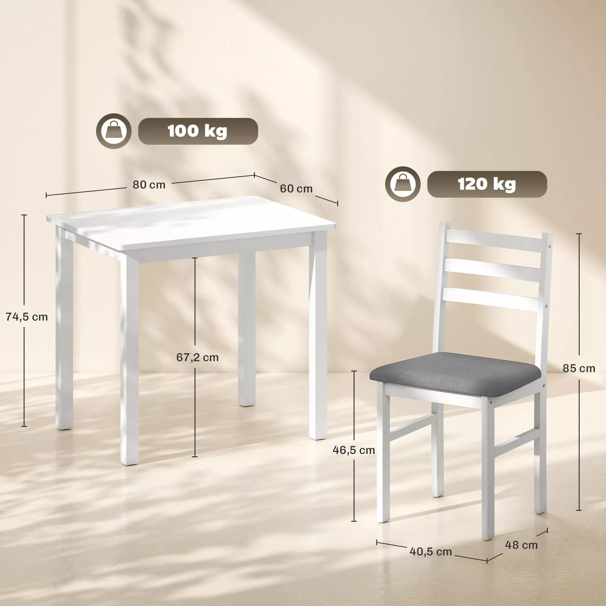 Stalo matmenys: 80 x 60 x 74,5 cm