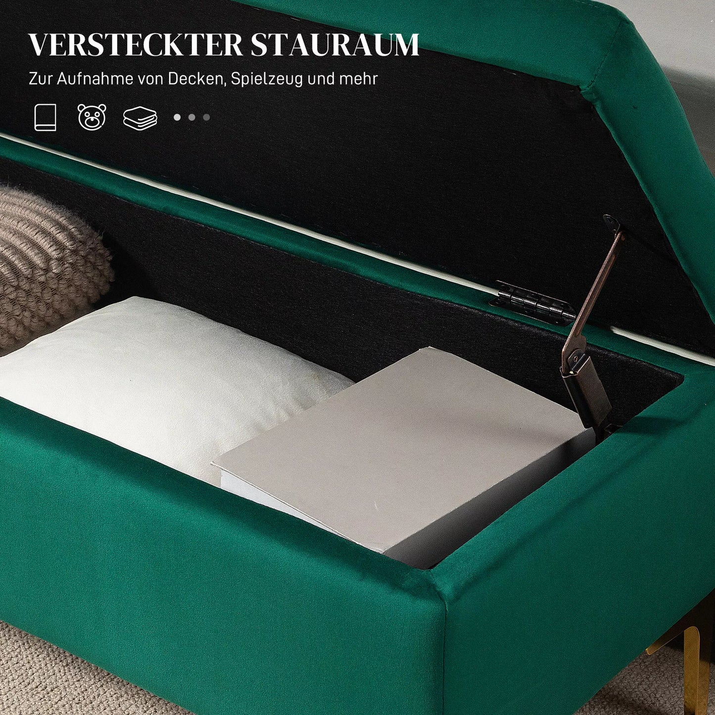 Suolas su daiktadėže, atlaikantis iki 120kg, 120x44x44,5cm, Žalias HOMCOM