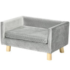 Tamsiai pilka augintinio sofa su medinėmis kojelėmis ir paminkštinta sėdyne