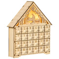 Advento kalendorius su LED apšvietimu, 24 stalčiukais, prakartėlės motyvu, 26,6 × 6 × 30 cm