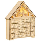 Advento kalendorius su LED apšvietimu, 24 stalčiukais, prakartėlės motyvu, 26,6 × 6 × 30 cm