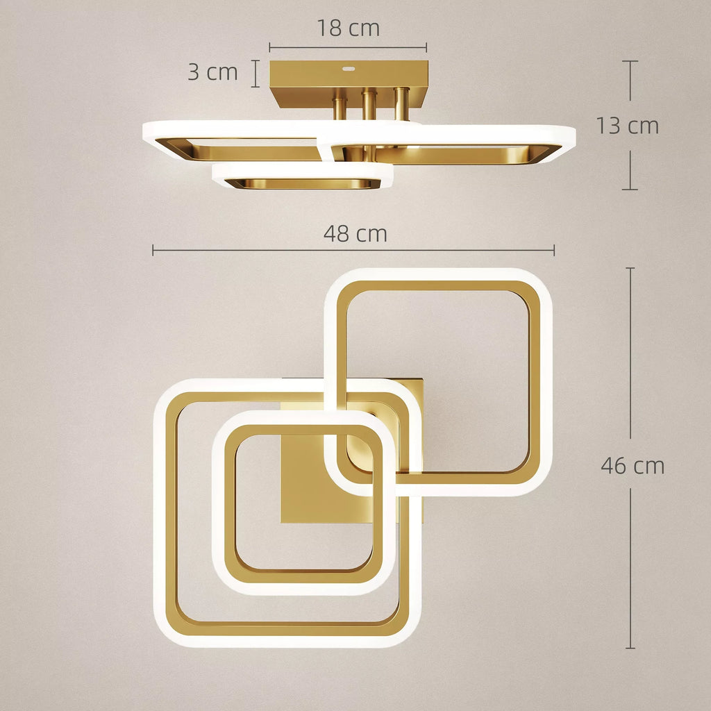 Sieninis šviestuvas LED 40W 4300LM 3500K/4500K/6000K Sieninis šviestuvas Trikampis svetainės šviestuvas, 48 x 46 x 13 cm, auksinis