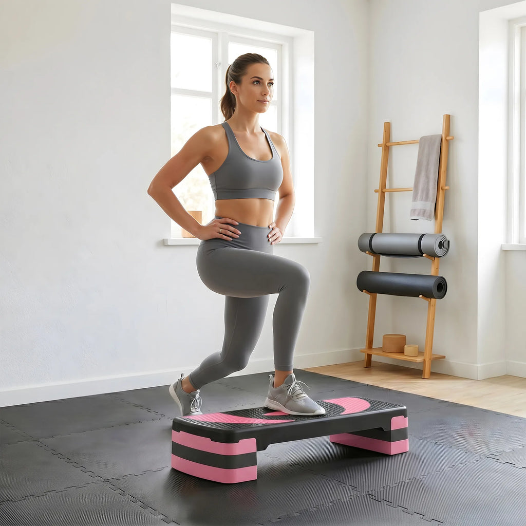 Aerobikos laiptelis reguliuojamo aukščio, iki 150 kg, rožinis