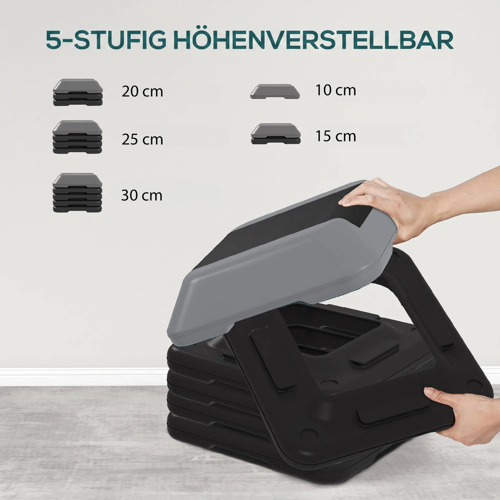 Aerobikos step platforma, reguliuojamo 10–30 cm aukščio, 5 padėtys, iki 150 kg, pilka